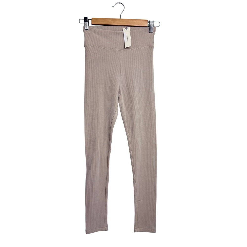 Anthropologie LyreBird Ribbed Leggings Tan Beige High Waist‎ OB2411659 Womens M